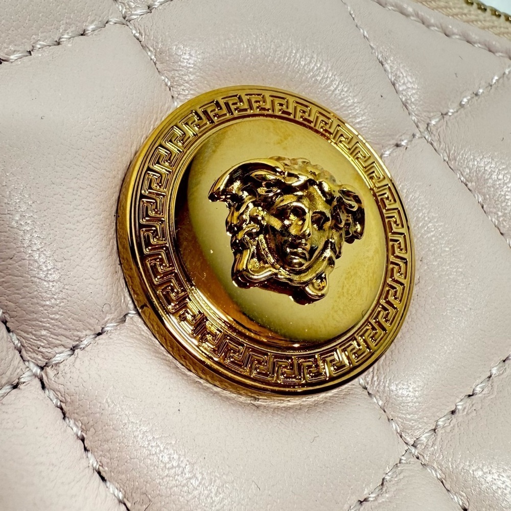 Versace Soft Pink Leather Quilted Wristlet Clutch - Picture 4 of 8